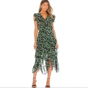 Misa Los Angeles Dakota Midi Dress Green Mini Blooms NEW Size Medium.